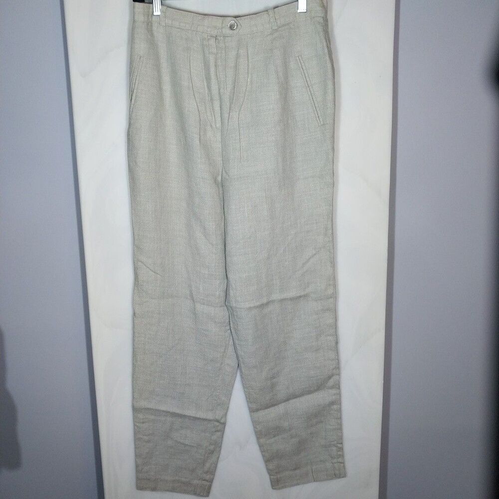 Vintage Austin Reed Silk Linen Dress Pants Womens 12 Gray High Rise Straight Leg